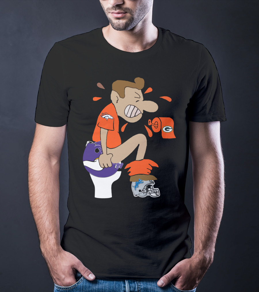 Denver Broncos Fan Toilet Humor With Detroit Lions Green Bay Packers Minnesota Vikings Logos T-Shirt