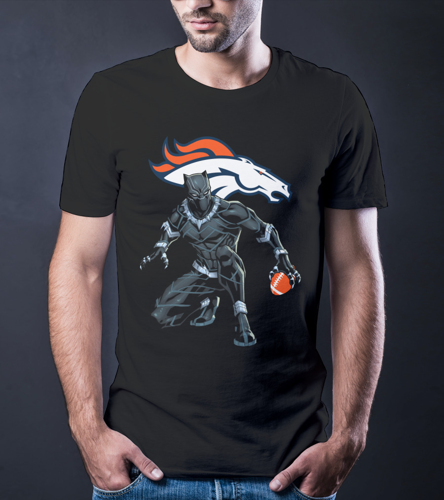 Denver Broncos Panther Crouching With Football T-Shirt
