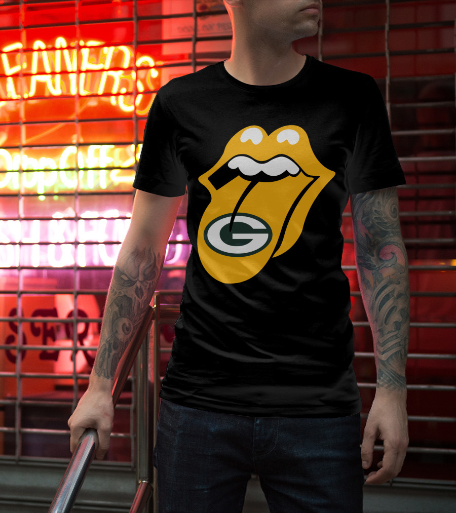 Rolling Stones Tongue Green Bay Packers Logo Mashup T-Shirt