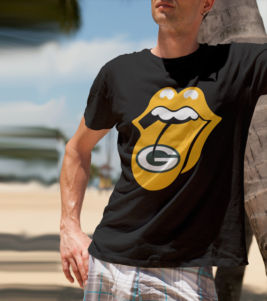 Rolling Stones Tongue Green Bay Packers Logo Mashup T-Shirt