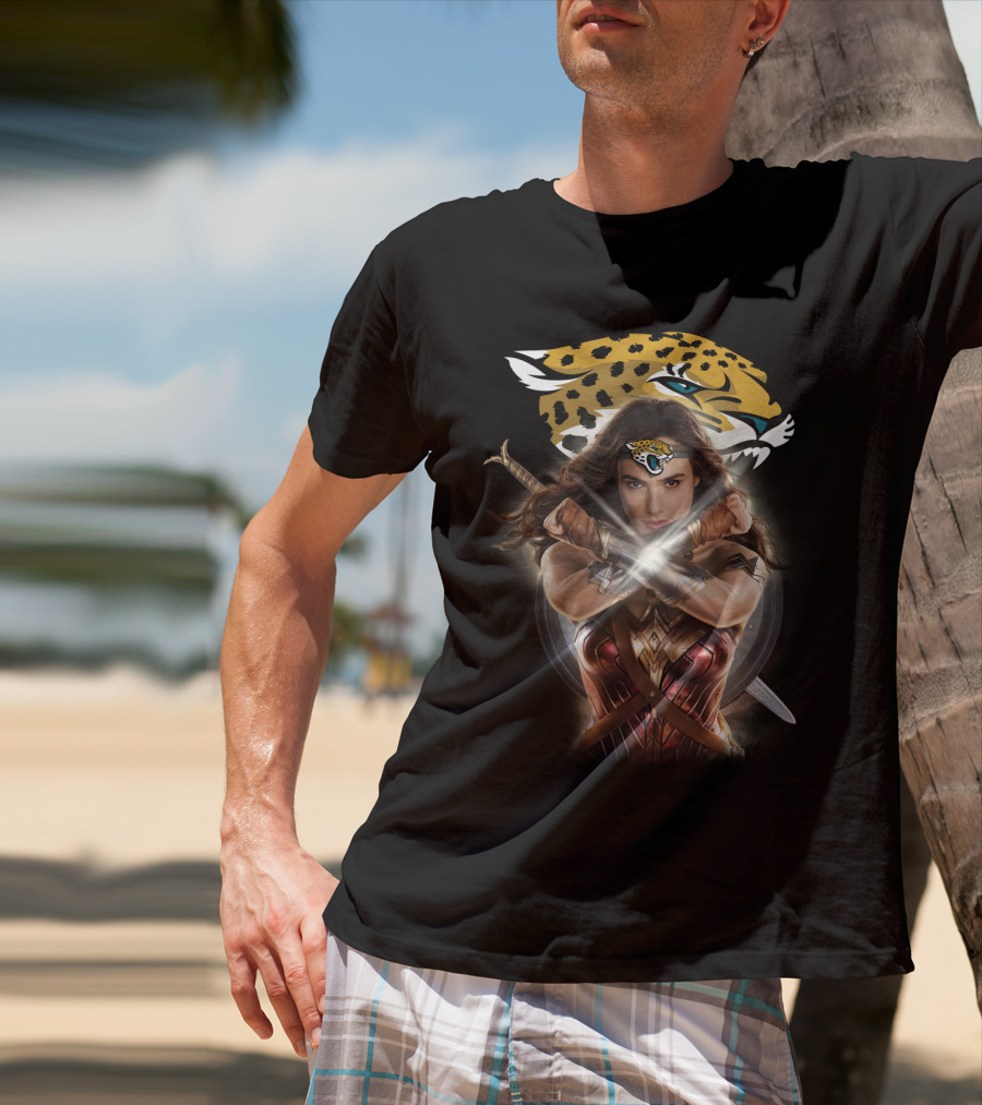 Jacksonville Jaguars Wonder Woman Crossed Gauntlets Jaguar T-Shirt