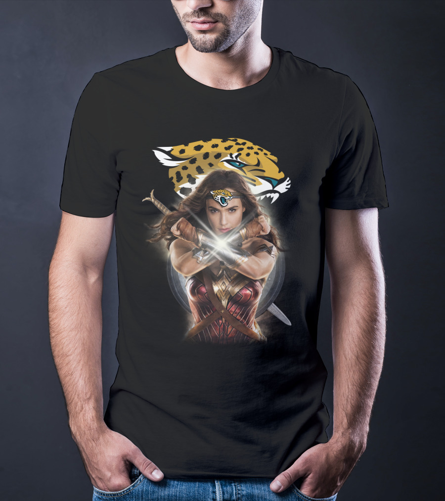 Jacksonville Jaguars Wonder Woman Crossed Gauntlets Jaguar T-Shirt