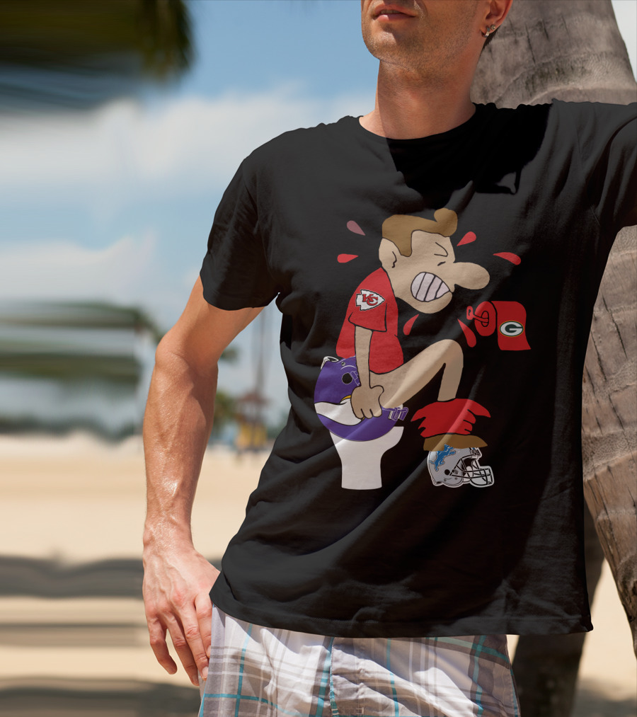 Kansas City Chiefs Rivalry Humor With Vikings Packers And Lions Toilet Theme T-Shirt
