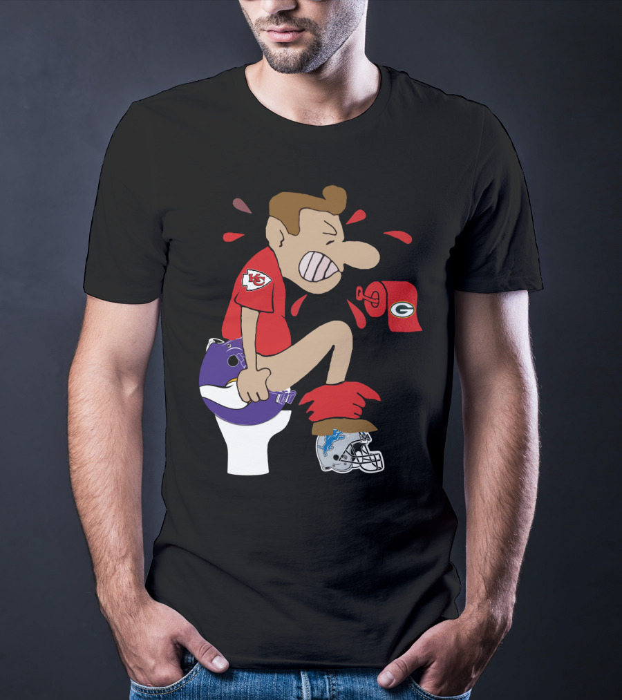 Kansas City Chiefs Rivalry Humor With Vikings Packers And Lions Toilet Theme T-Shirt