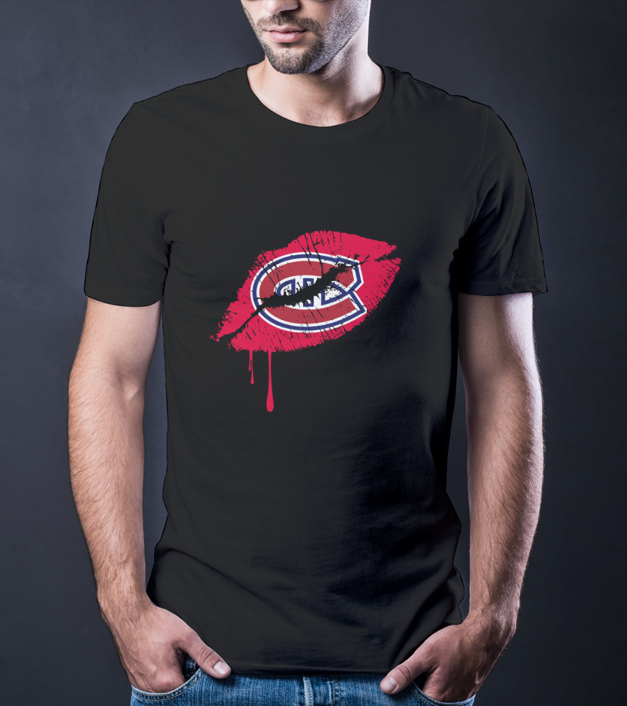 Montreal Canadiens Logo Red Lips Drip Effect T-Shirt