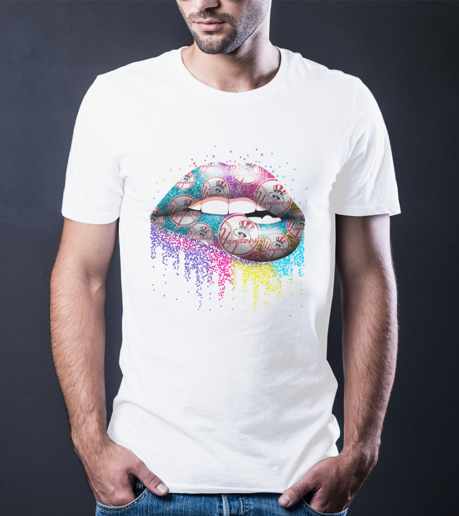 Lip Yankees Rainbow Sparkle Baseball Fan T-Shirt