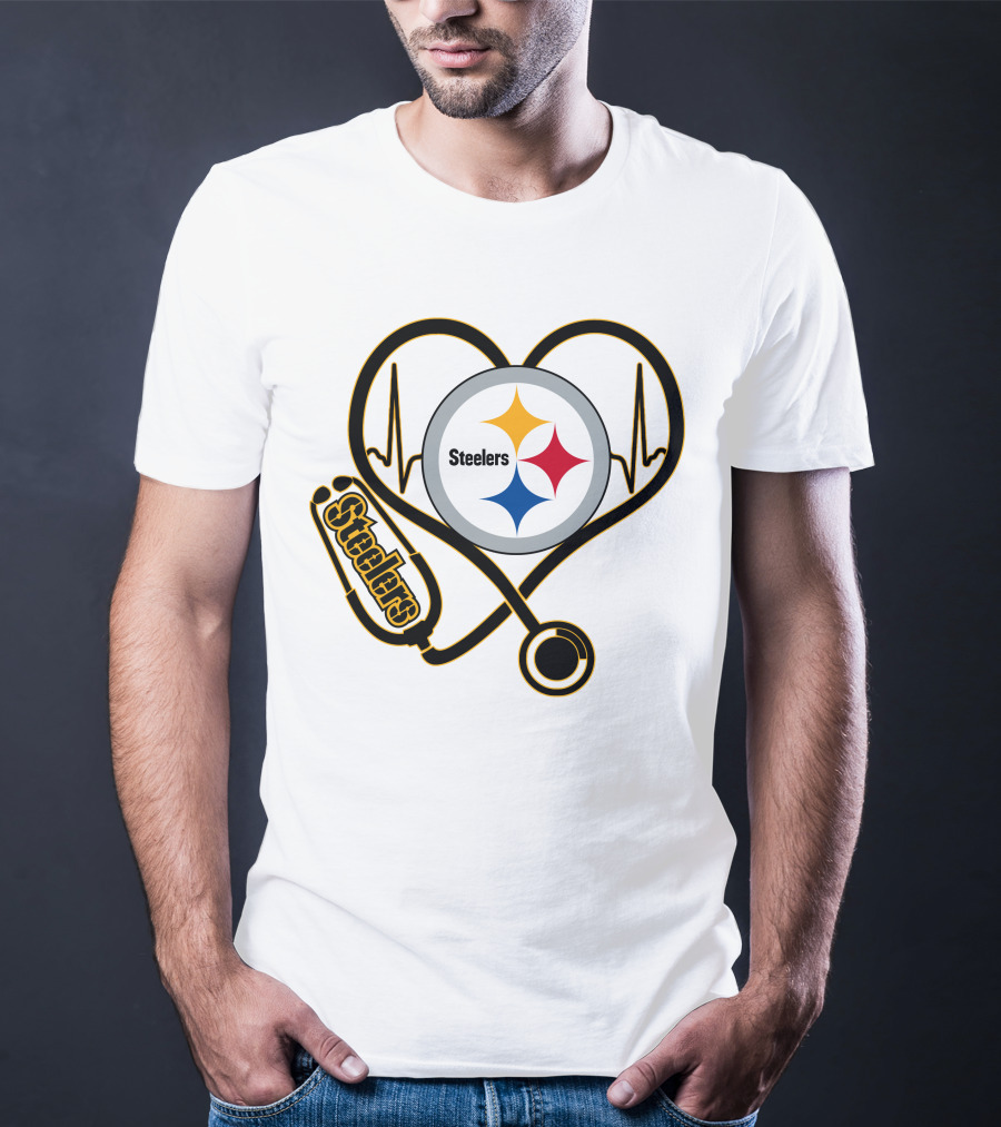 Nurse Love Steelers Heartbeat Stethoscope T-Shirt