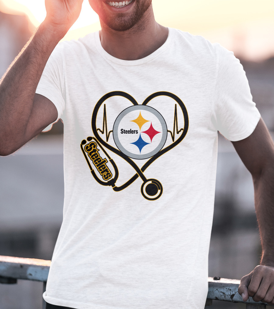 Nurse Love Steelers Heartbeat Stethoscope T-Shirt