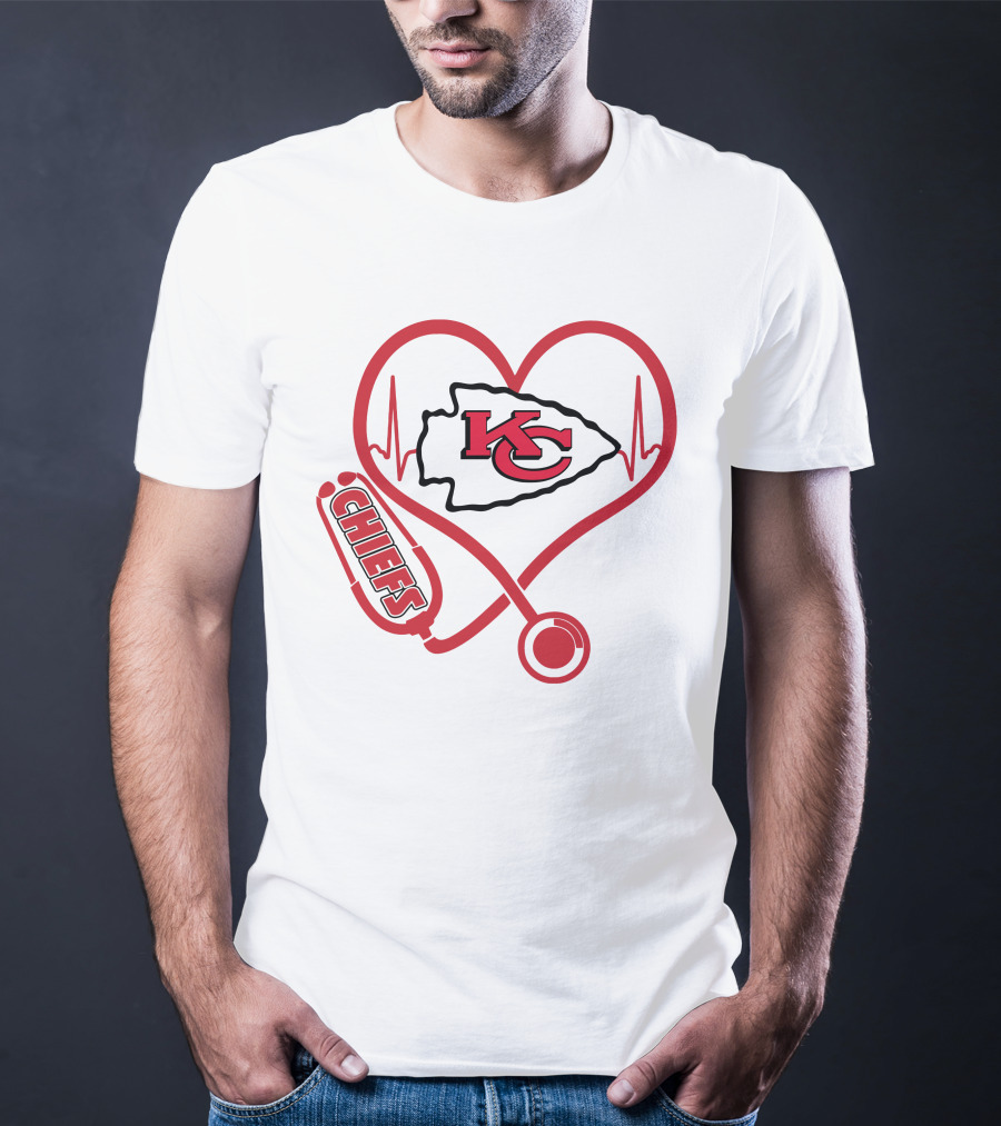 Nurse KC Chiefs Stethoscope Heartbeat T-Shirt
