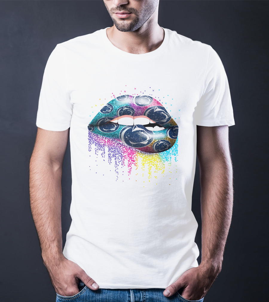 Penn State Glitter Lips Rainbow Burst T-Shirt