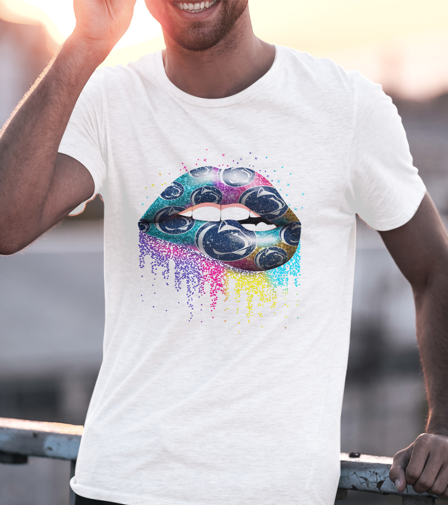 Penn State Glitter Lips Rainbow Burst T-Shirt