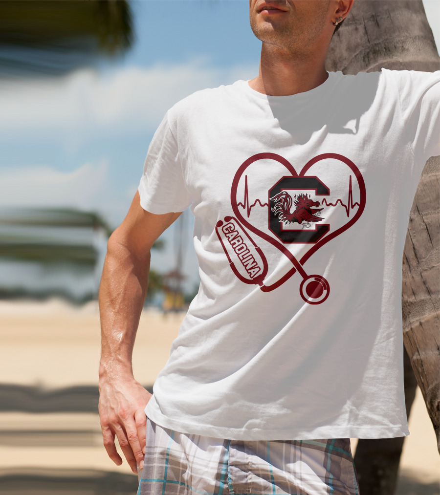 Carolina Nurse Heartbeat Gamecock Stethoscope T-Shirt