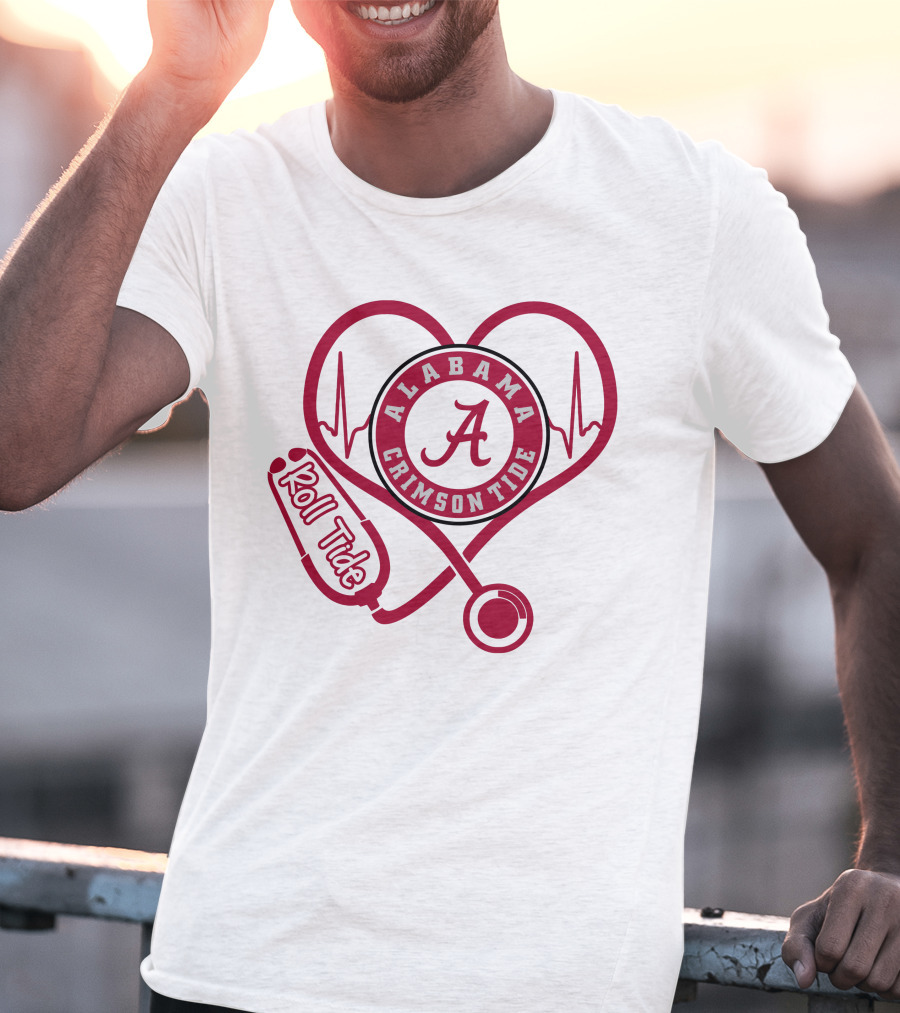 Alabama Crimson Tide Nurse Roll Tide Heartbeat Stethoscope T-Shirt