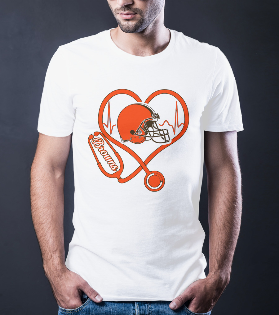 Nurse Heartbeat Stethoscope Cleveland Browns Helmet T-Shirt