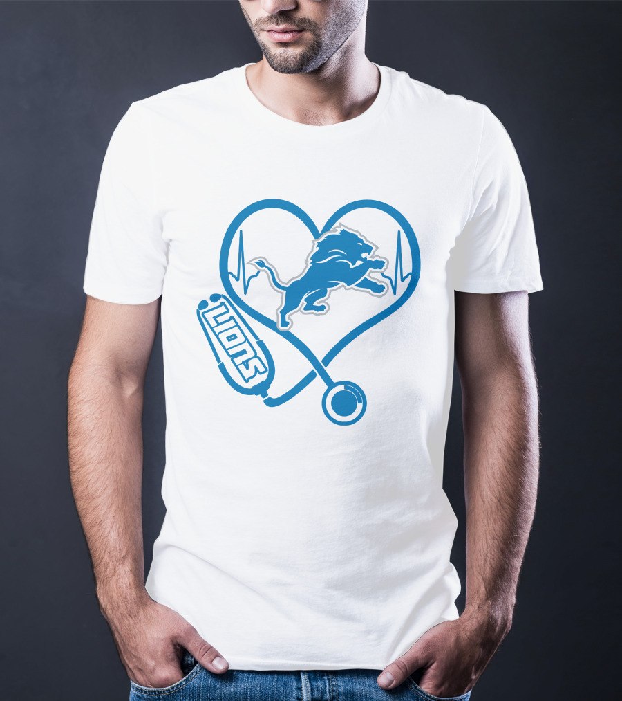 Nurse Heartbeat Stethoscope Detroit Lions T-Shirt