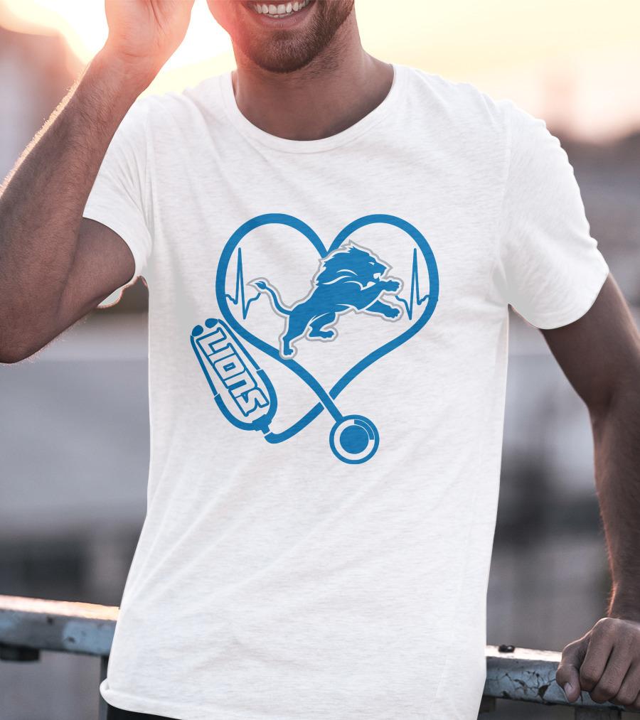Nurse Heartbeat Stethoscope Detroit Lions T-Shirt