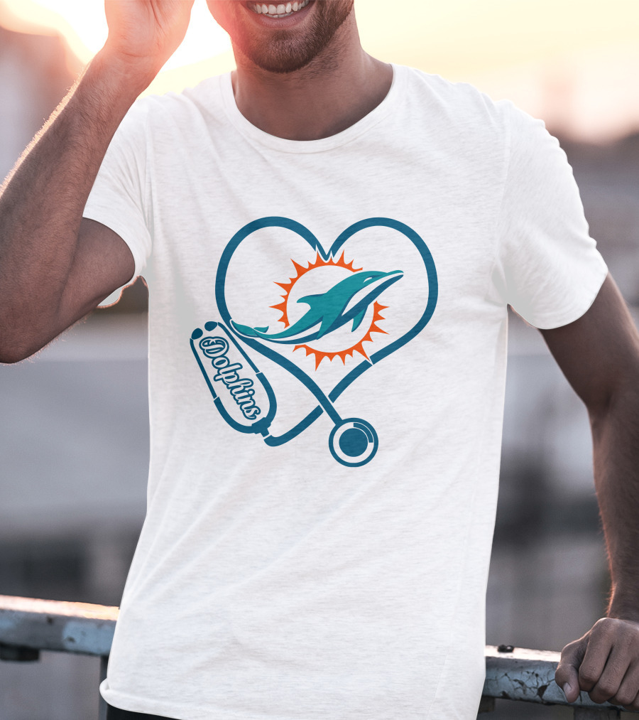 Nurse Heartbeat Miami Dolphins Stethoscope T-Shirt