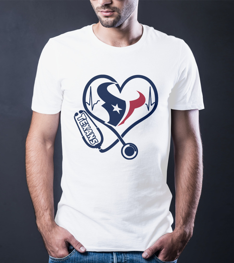Nurse Houston Texans Heartbeat Stethoscope T-Shirt