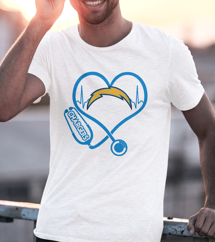 Los Angeles Chargers Heartbeat Nurse Stethoscope T-Shirt