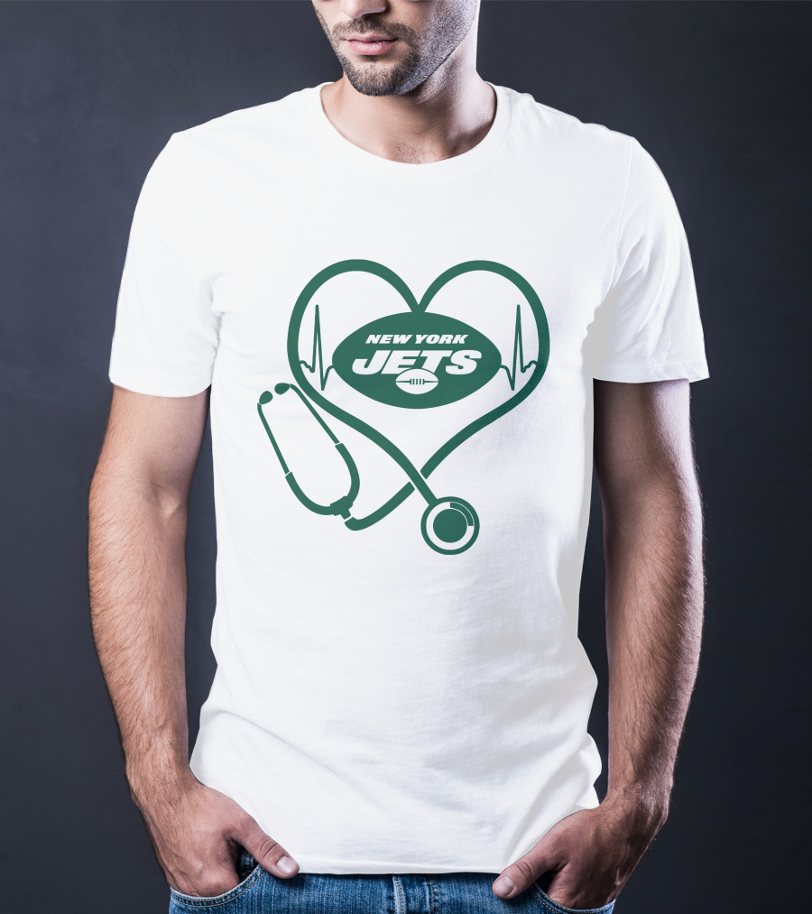 New York Jets Heartbeat Stethoscope Nurse T-Shirt
