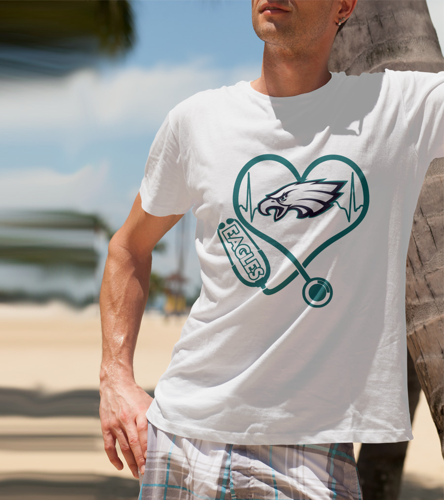 Nurse Philadelphia Eagles Heartbeat Stethoscope T-Shirt