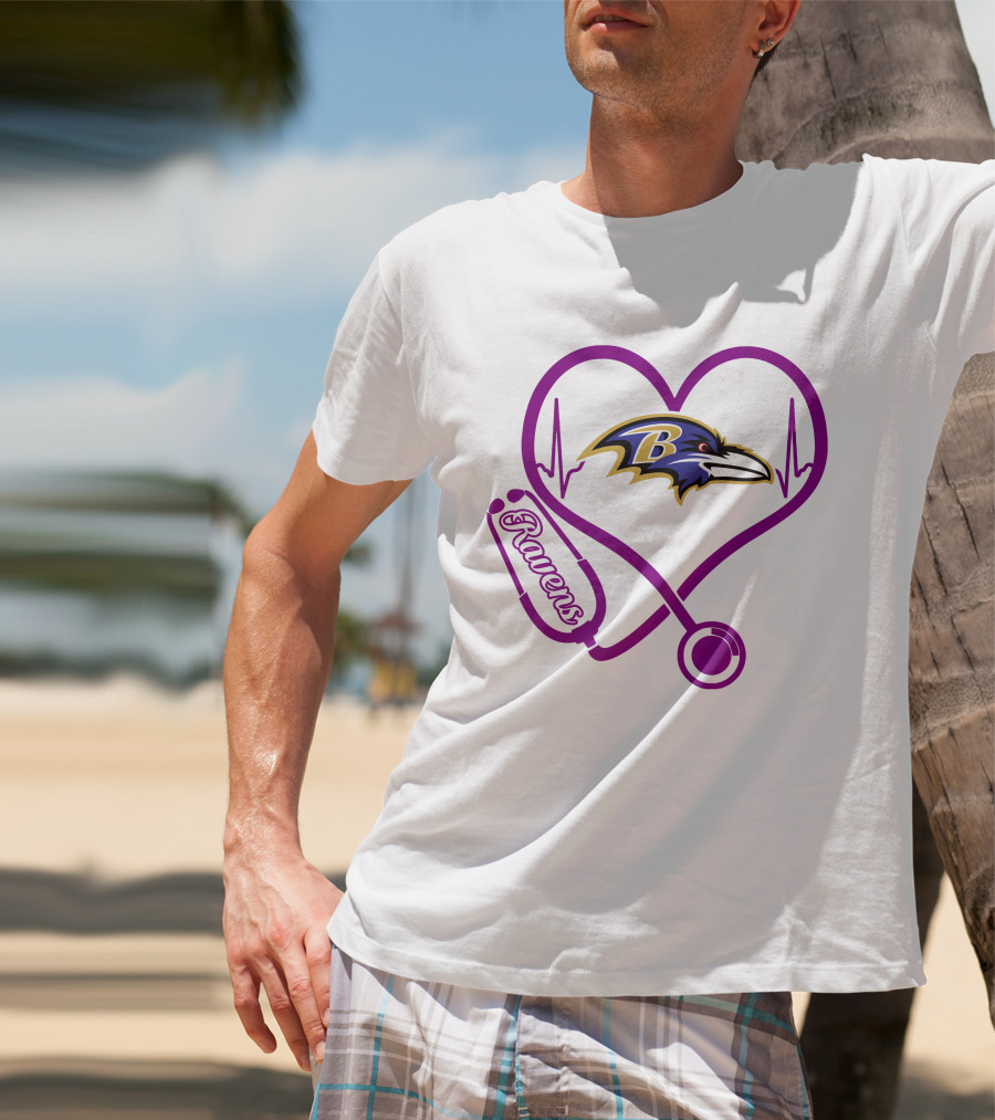 Baltimore Ravens Nurse Heartbeat Stethoscope Emblem T-Shirt