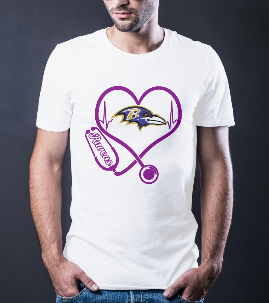 Baltimore Ravens Nurse Heartbeat Stethoscope Emblem T-Shirt