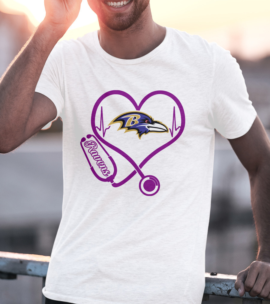 Baltimore Ravens Nurse Heartbeat Stethoscope Emblem T-Shirt
