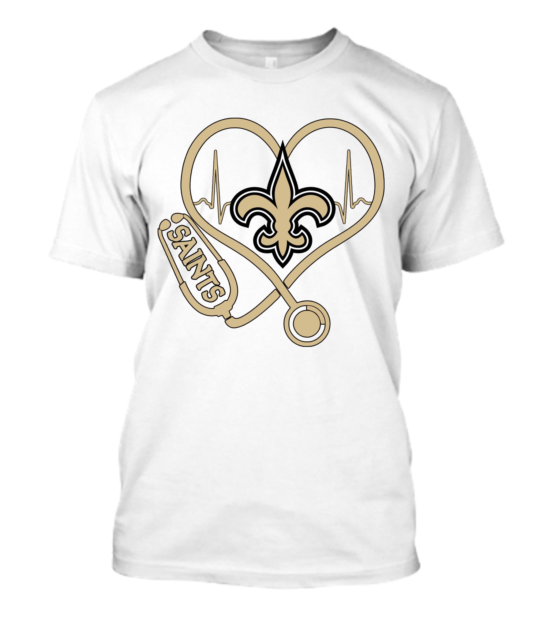 Nurse Heartbeat Stethoscope Saints Fleur-de-lis T-Shirt