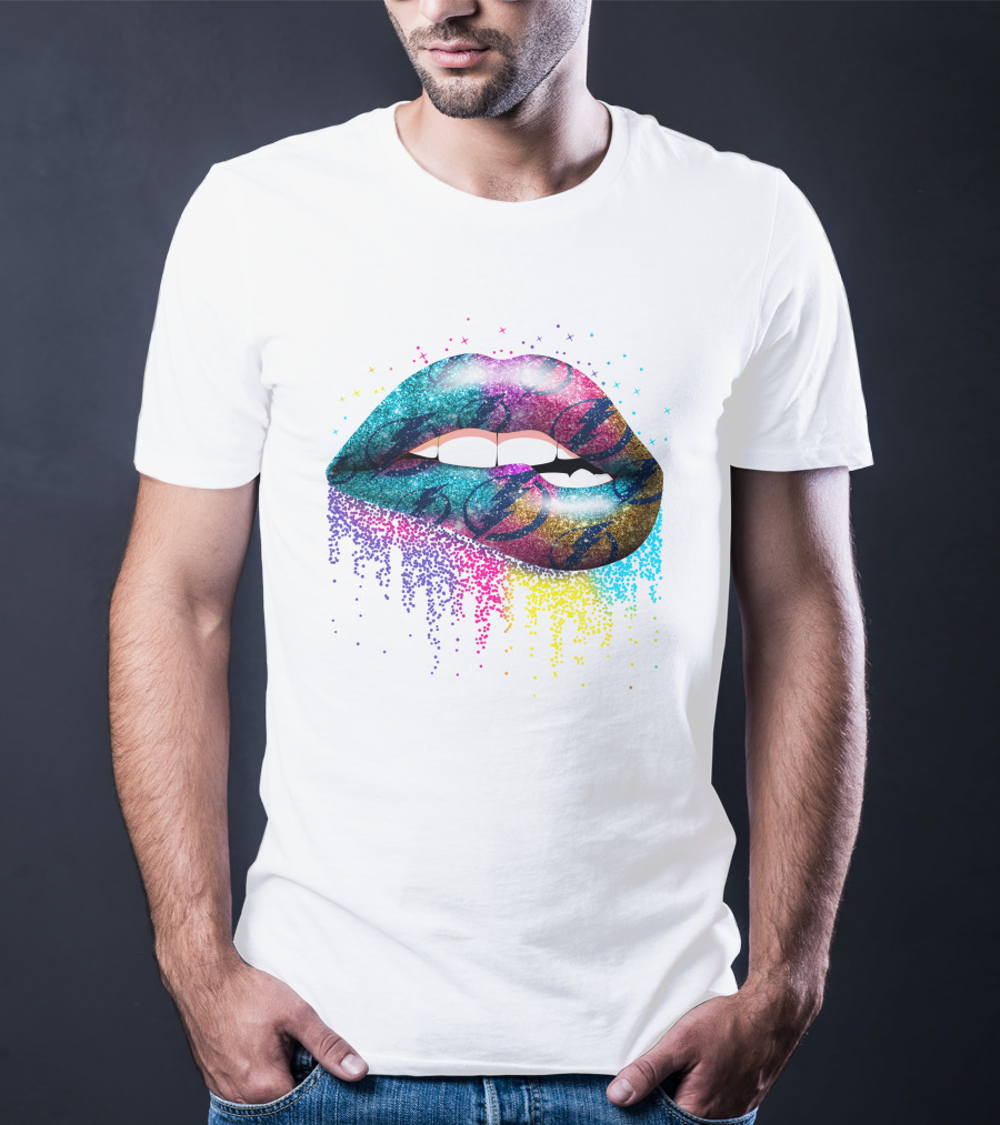 Lip Tampa Bay Lightning Glitter Gradient Sparkle Lips T-Shirt
