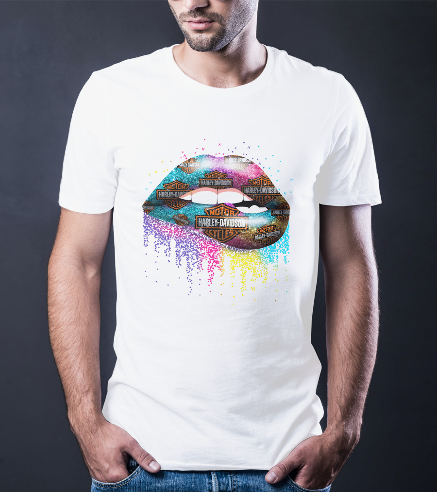 Harley Davidson Logo Lips With Colorful Effect T-Shirt