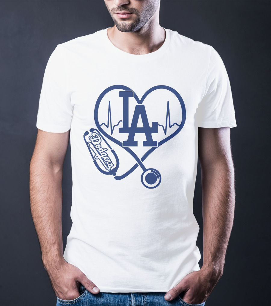 Nurse Love LA Heartbeat Dodgers Stethoscope T-Shirt