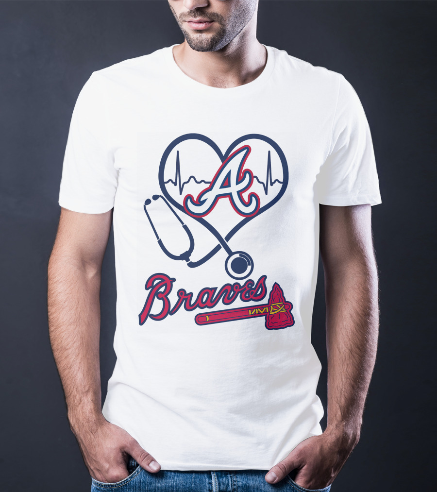 Nurse Heartbeat Stethoscope Atlanta Braves T-Shirt