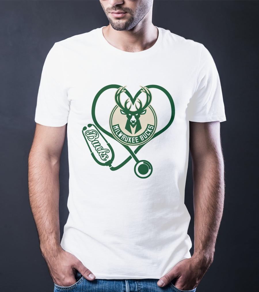 Milwaukee Bucks Nurse Heart Stethoscope T-Shirt