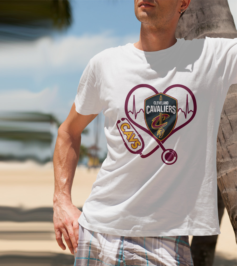 Cleveland Cavaliers Nurse Love Cavs Heartbeat Stethoscope T-Shirt