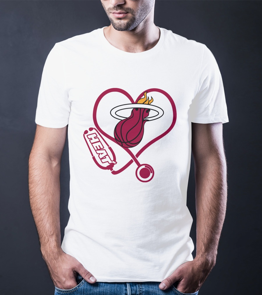 Miami Heat Basketball Nurse Heart Stethoscope T-Shirt