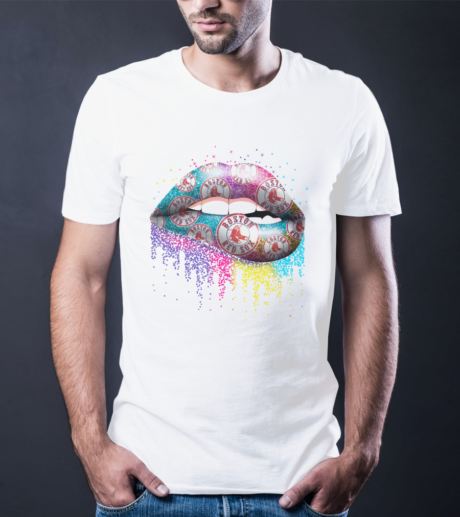 Boston Red Sox Lips Pattern With Burst T-Shirt