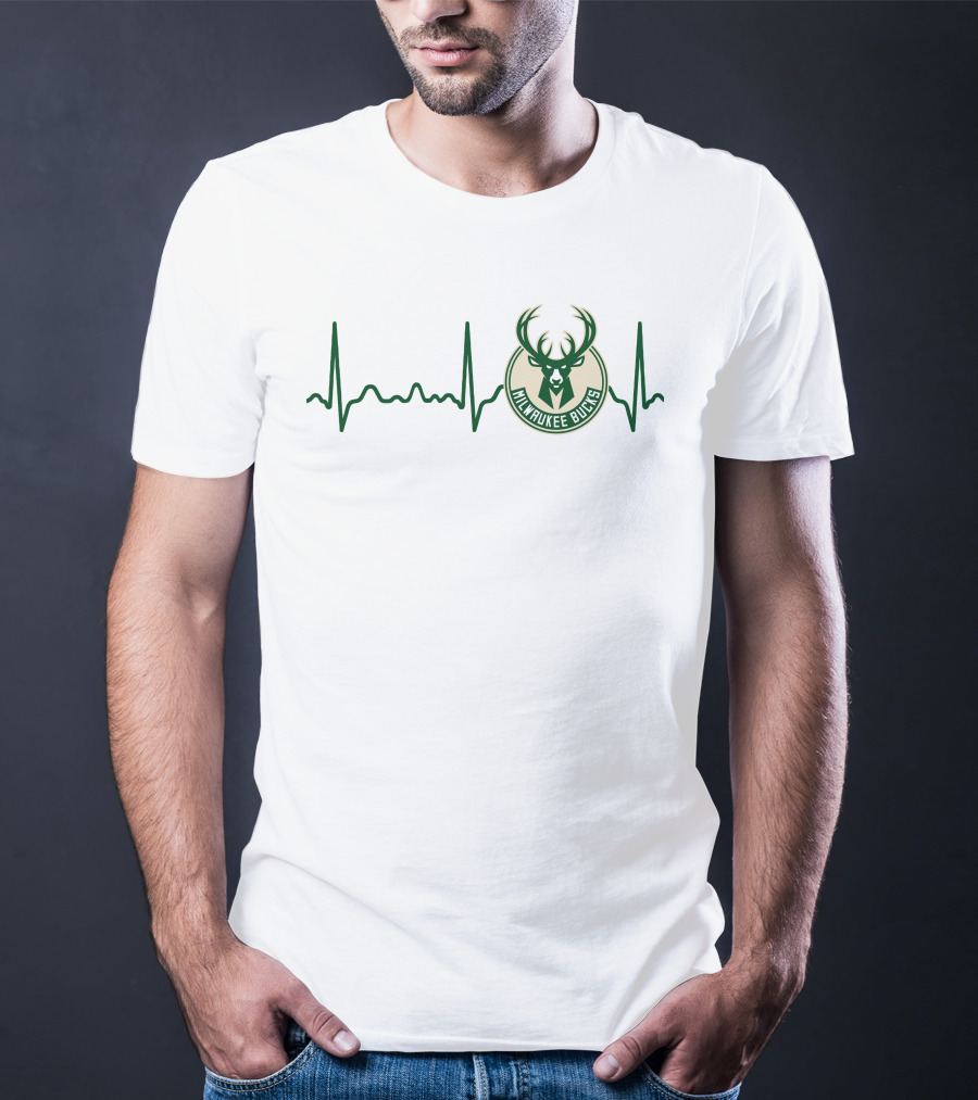 Heartbeat Milwaukee Bucks Basketball Emblem T-Shirt