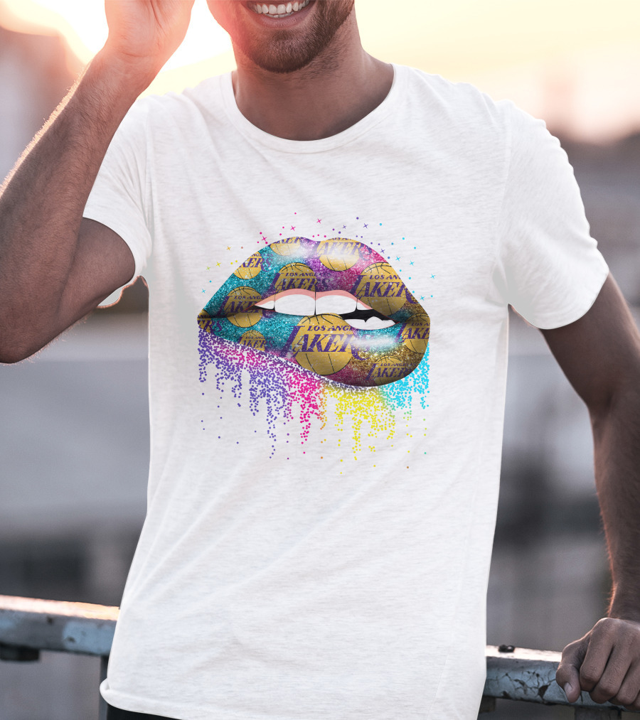 Los Angeles Lakers Lips Basketball Print T-Shirt