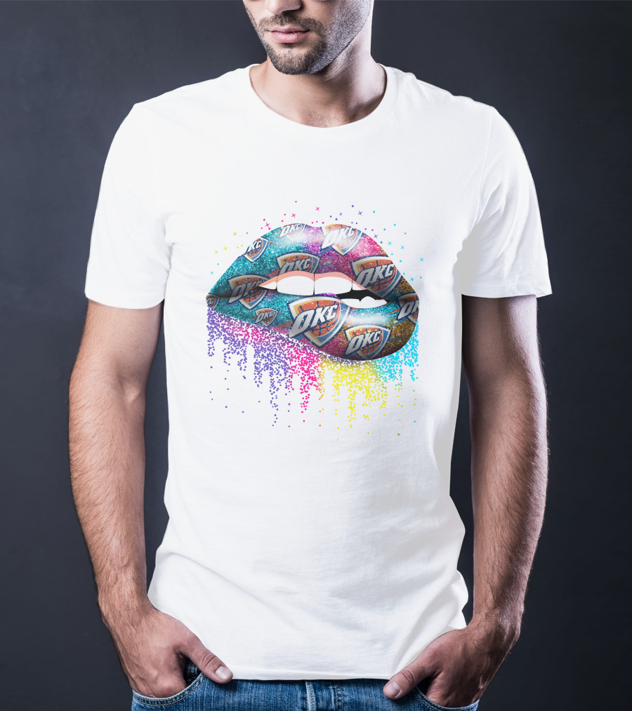 Oklahoma City Thunder Lips Logo Multicolor Sparkle T-Shirt